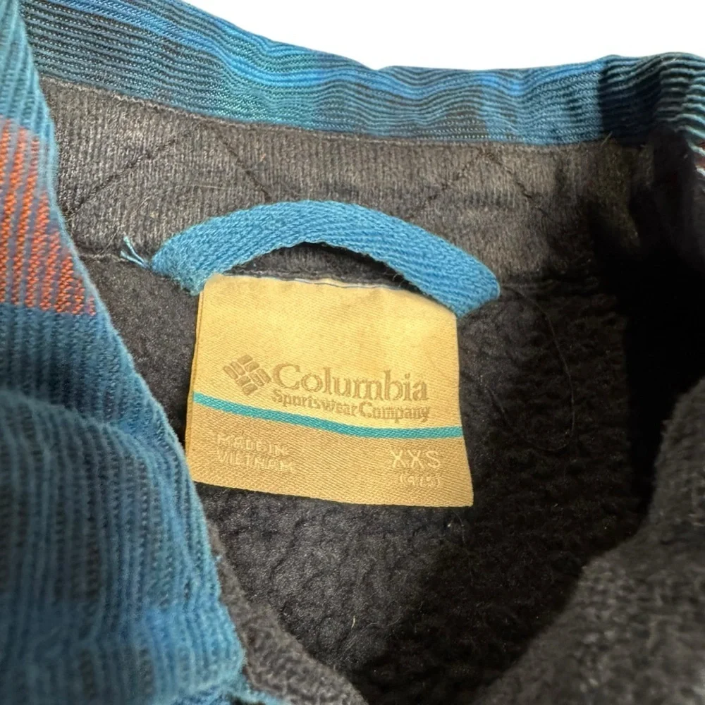 Columbia XXS 4-5 Boy Blue Plaid 100% Cotton Sherpa Lined Snap Up Shirt Shacket